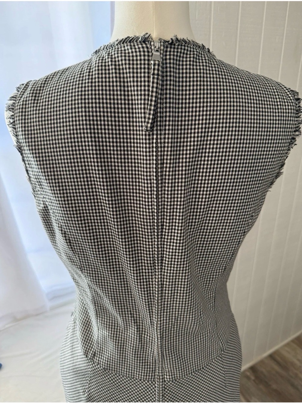 Altuzarra Doe fringe trim black & white Gingham Dress SZ 40/6 - Picture 5 of 7
